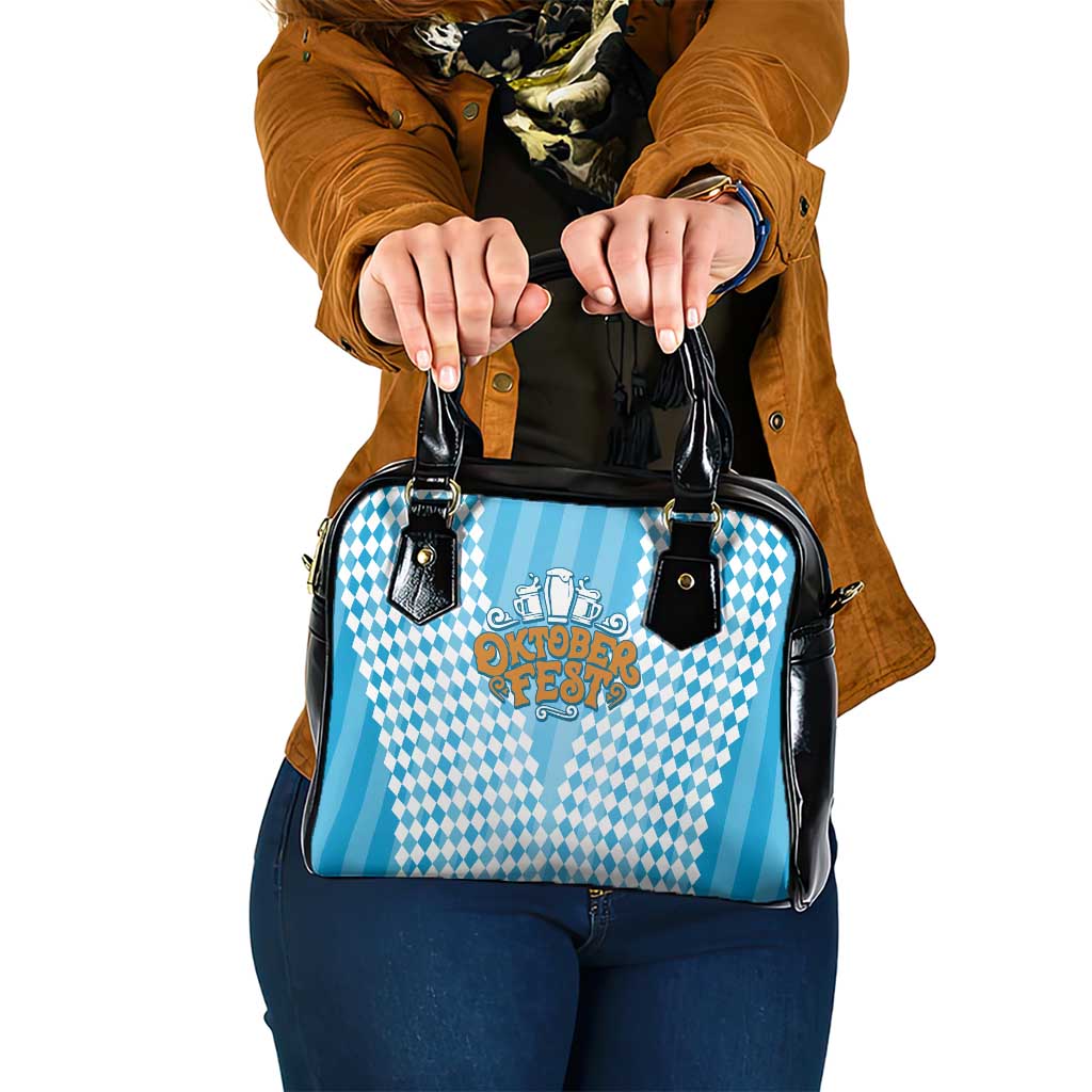 Oktoberfest Shoulder Handbag with Beer Glass Illustration Blue White Diamond - Wonder Print Shop