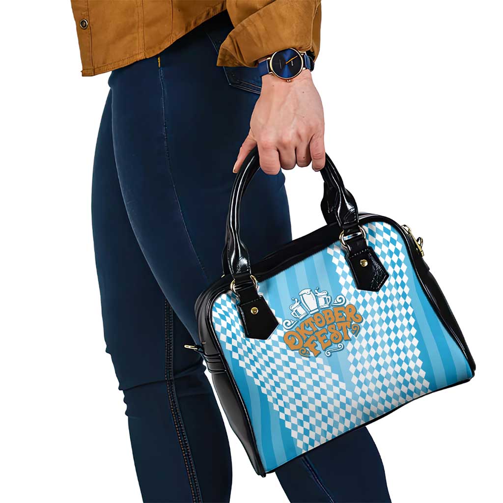 Oktoberfest Shoulder Handbag with Beer Glass Illustration Blue White Diamond - Wonder Print Shop