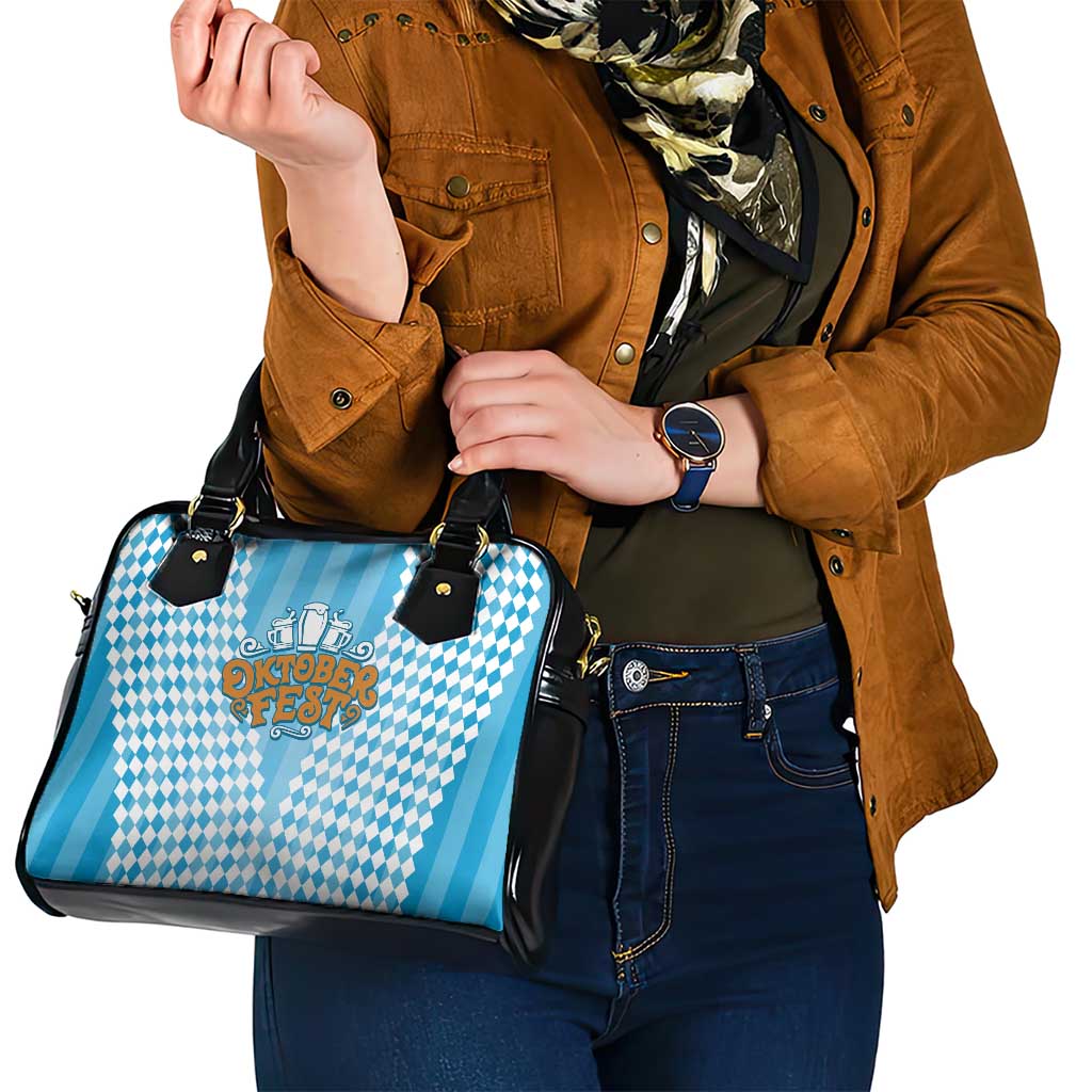 Oktoberfest Shoulder Handbag with Beer Glass Illustration Blue White Diamond - Wonder Print Shop