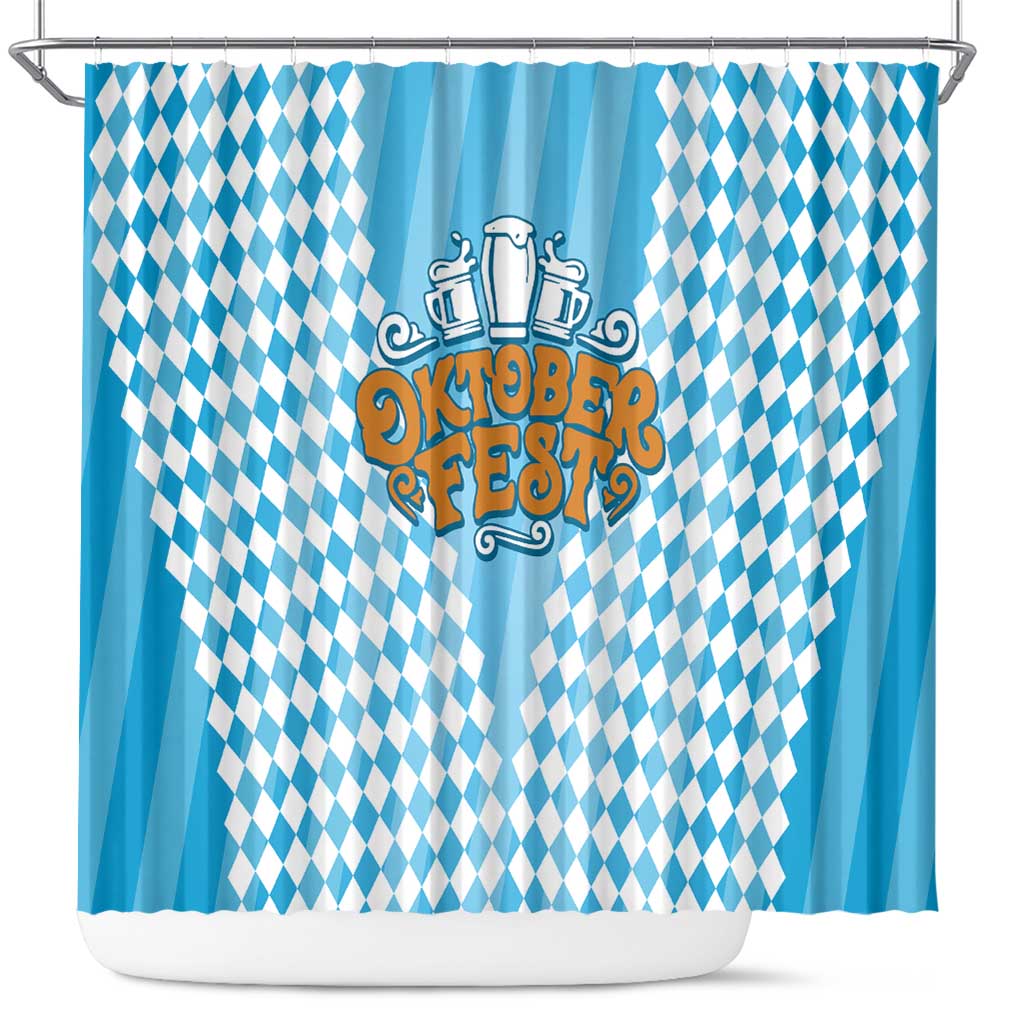 Oktoberfest Shower Curtain with Beer Glass Illustration Blue White Diamond - Wonder Print Shop