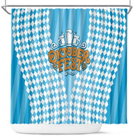 Oktoberfest Shower Curtain with Beer Glass Illustration Blue White Diamond - Wonder Print Shop
