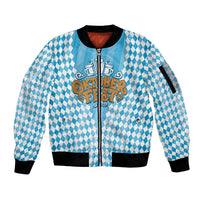 Oktoberfest Sleeve Zip Bomber Jacket with Beer Glass Illustration Blue White Diamond - Wonder Print Shop