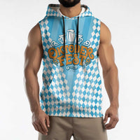 Oktoberfest Sleeveless Hoodie with Beer Glass Illustration Blue White Diamond - Wonder Print Shop