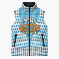 Oktoberfest Sleeveless Puffer Jacket with Beer Glass Illustration Blue White Diamond - Wonder Print Shop