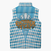 Oktoberfest Sleeveless Puffer Jacket with Beer Glass Illustration Blue White Diamond - Wonder Print Shop