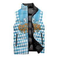 Oktoberfest Sleeveless Puffer Jacket with Beer Glass Illustration Blue White Diamond - Wonder Print Shop