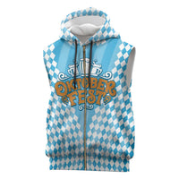 Oktoberfest Sleeveless Zip Hoodie with Beer Glass Illustration Blue White Diamond - Wonder Print Shop