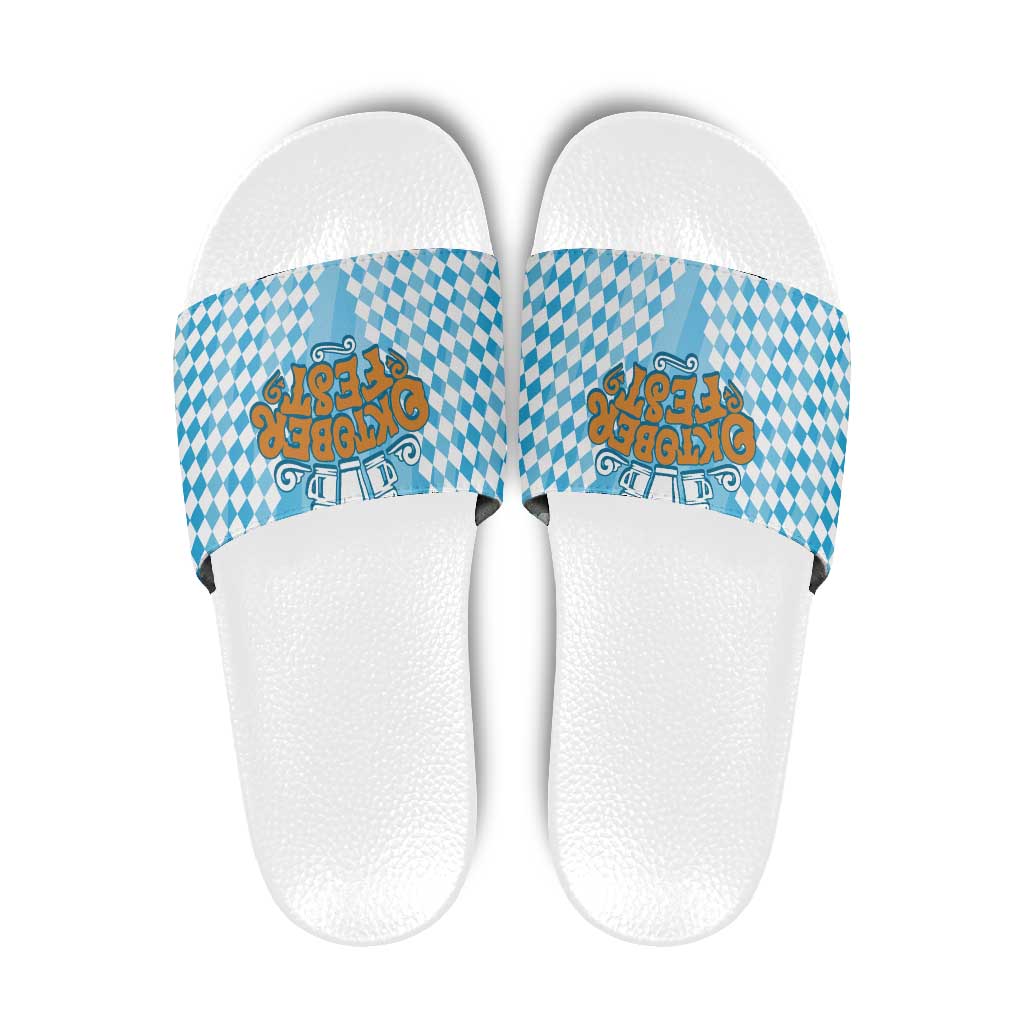 Oktoberfest Slide Sandals with Beer Glass Illustration Blue White Diamond - Wonder Print Shop
