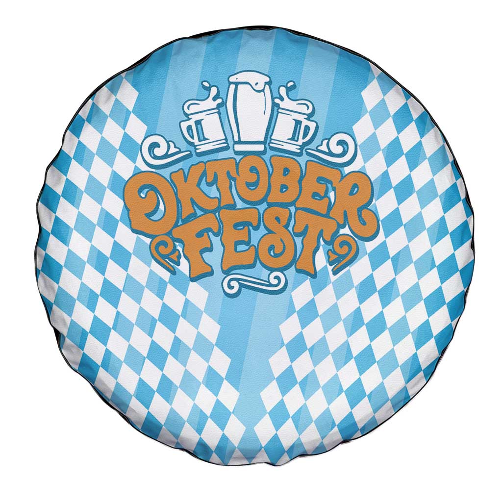 Oktoberfest Spare Tire Cover with Beer Glass Illustration Blue White Diamond - Wonder Print Shop