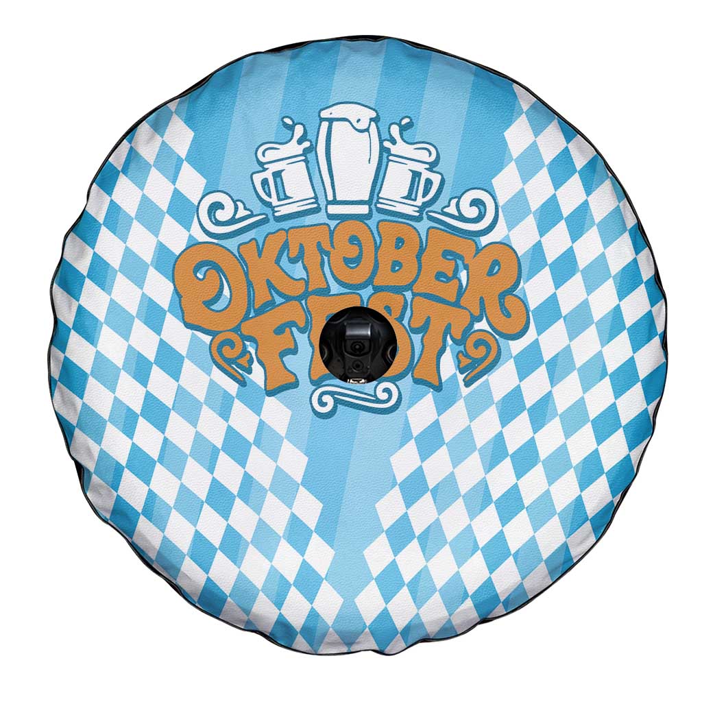 Oktoberfest Spare Tire Cover with Beer Glass Illustration Blue White Diamond - Wonder Print Shop