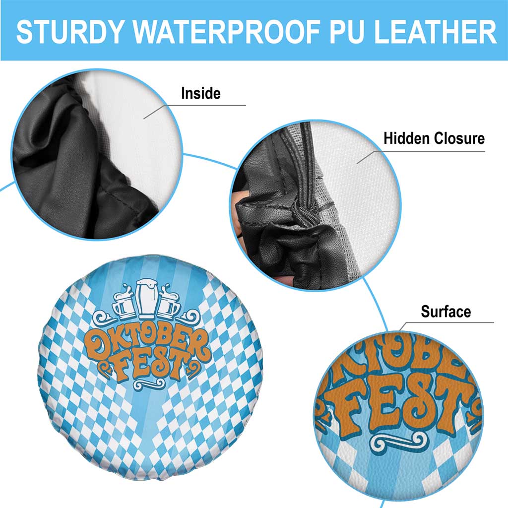 Oktoberfest Spare Tire Cover with Beer Glass Illustration Blue White Diamond - Wonder Print Shop