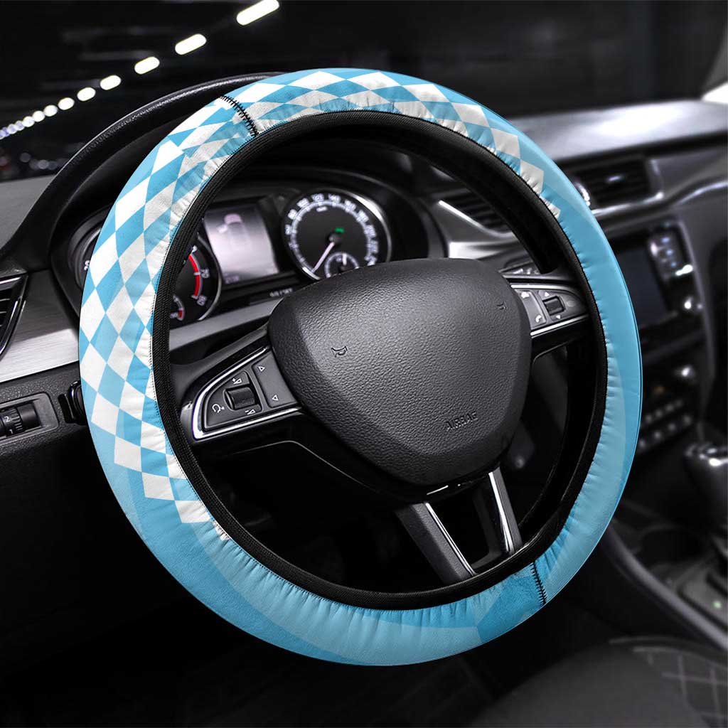 Oktoberfest Steering Wheel Cover with Beer Glass Illustration Blue White Diamond - Wonder Print Shop