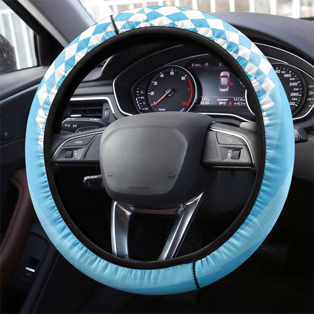 Oktoberfest Steering Wheel Cover with Beer Glass Illustration Blue White Diamond - Wonder Print Shop