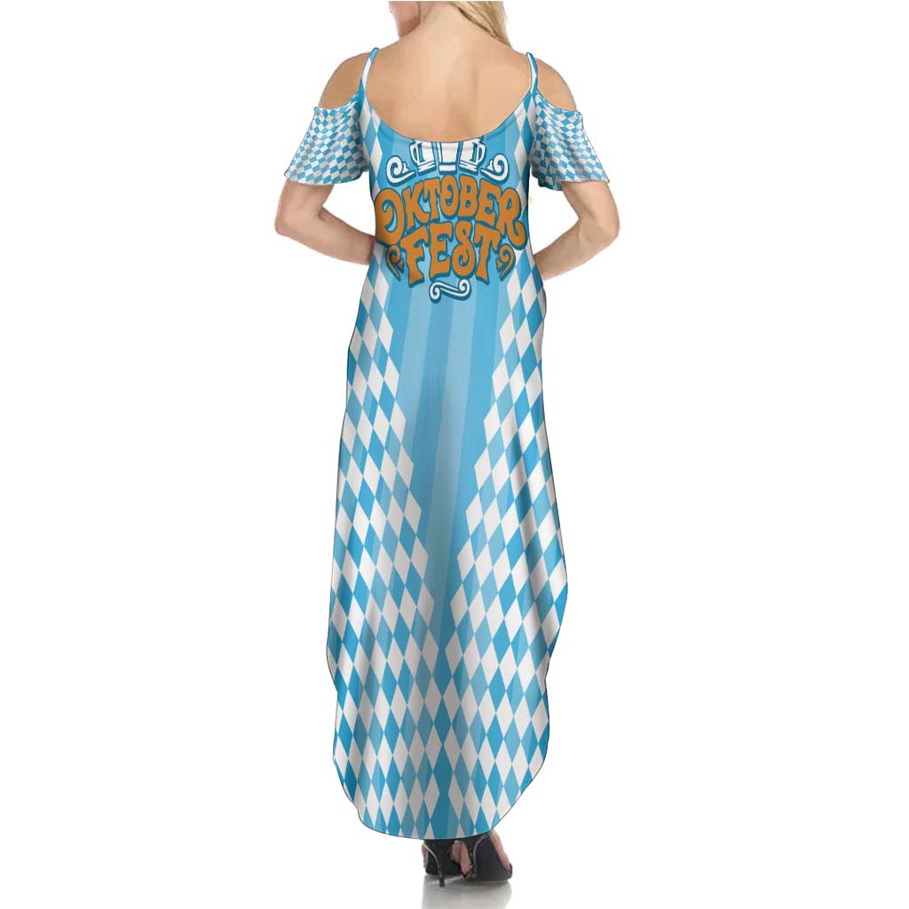 Oktoberfest Summer Maxi Dress with Beer Glass Illustration Blue White Diamond - Wonder Print Shop