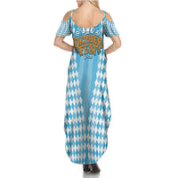 Oktoberfest Summer Maxi Dress with Beer Glass Illustration Blue White Diamond - Wonder Print Shop