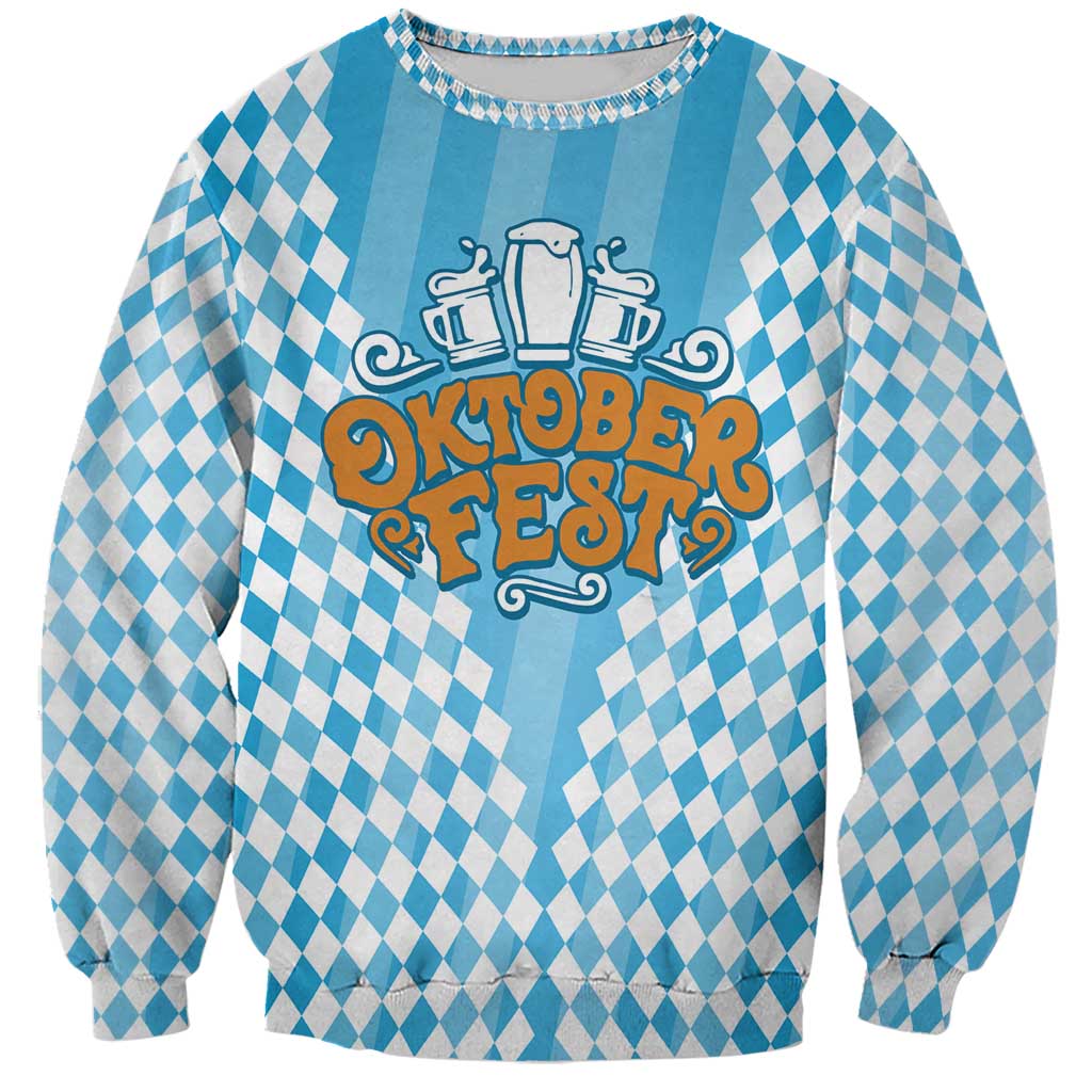 Oktoberfest Sweatshirt with Beer Glass Illustration Blue White Diamond - Wonder Print Shop