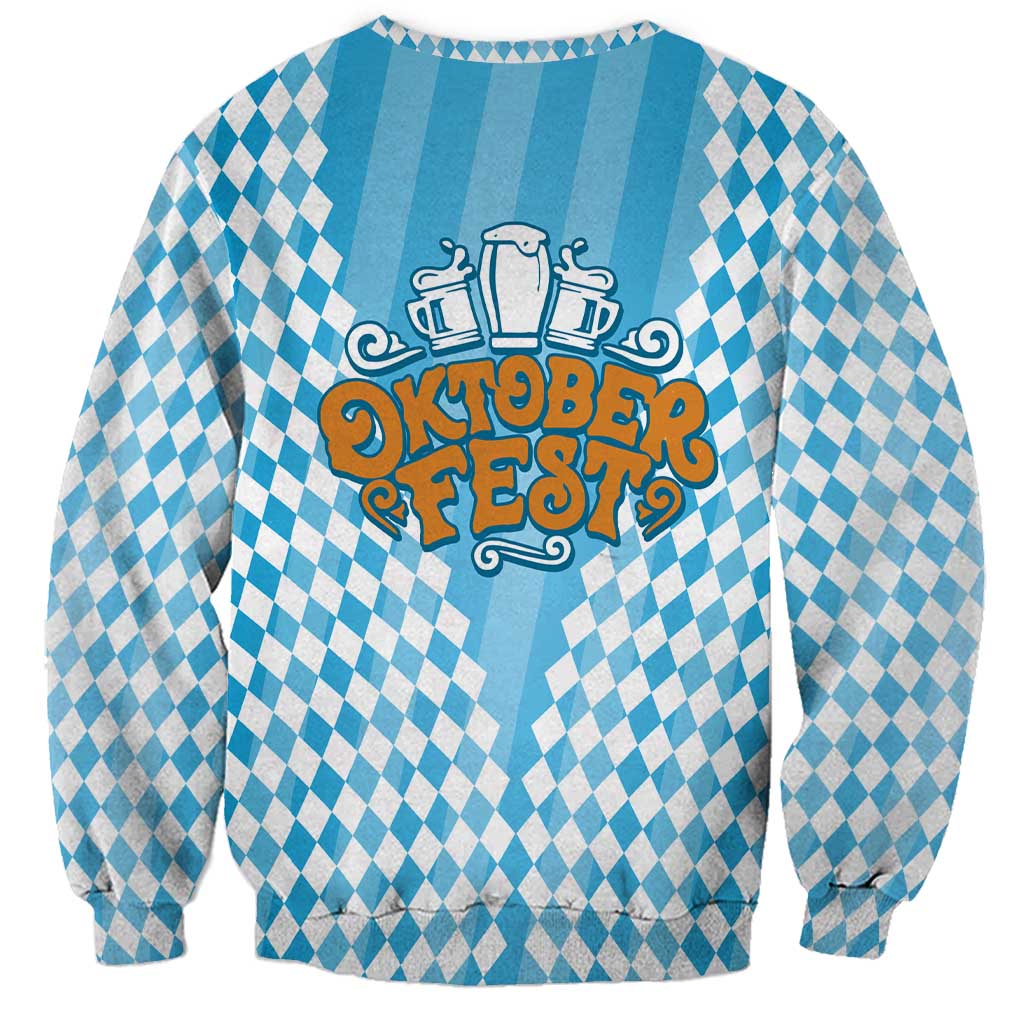 Oktoberfest Sweatshirt with Beer Glass Illustration Blue White Diamond - Wonder Print Shop