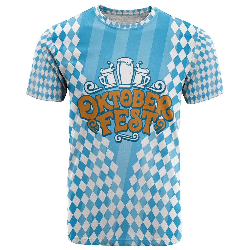 Oktoberfest T Shirt with Beer Glass Illustration Blue White Diamond - Wonder Print Shop