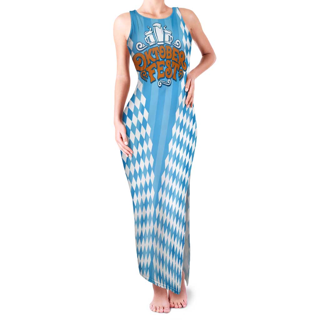 Oktoberfest Tank Maxi Dress with Beer Glass Illustration Blue White Diamond - Wonder Print Shop