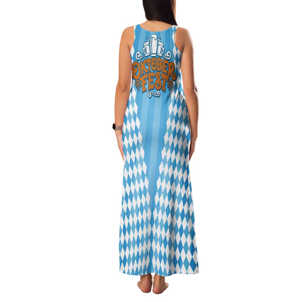 Oktoberfest Tank Maxi Dress with Beer Glass Illustration Blue White Diamond - Wonder Print Shop
