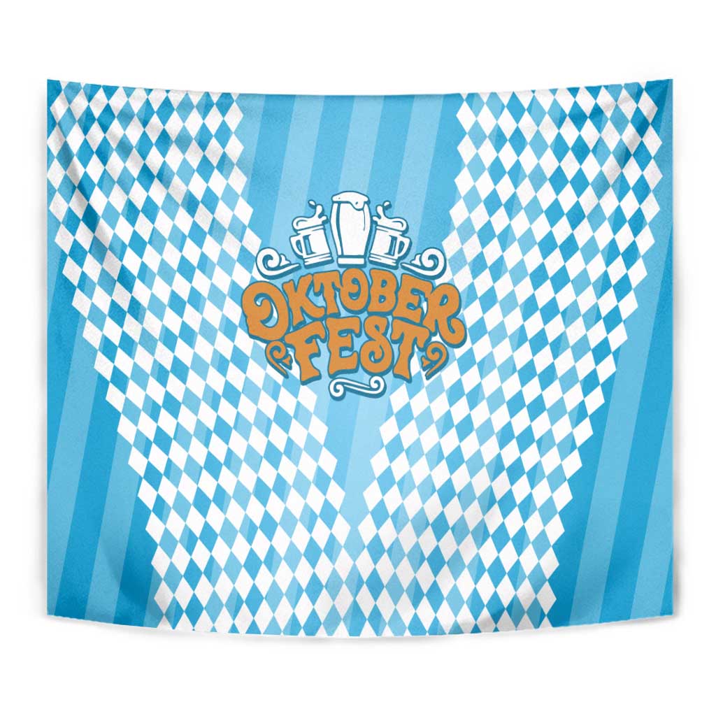 Oktoberfest Tapestry with Beer Glass Illustration Blue White Diamond - Wonder Print Shop