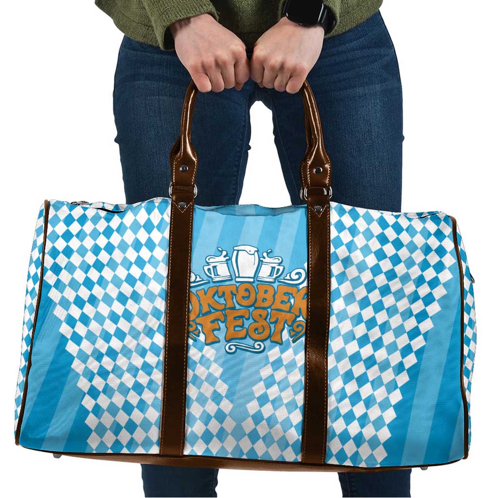 Oktoberfest Travel Bag with Beer Glass Illustration Blue White Diamond - Wonder Print Shop