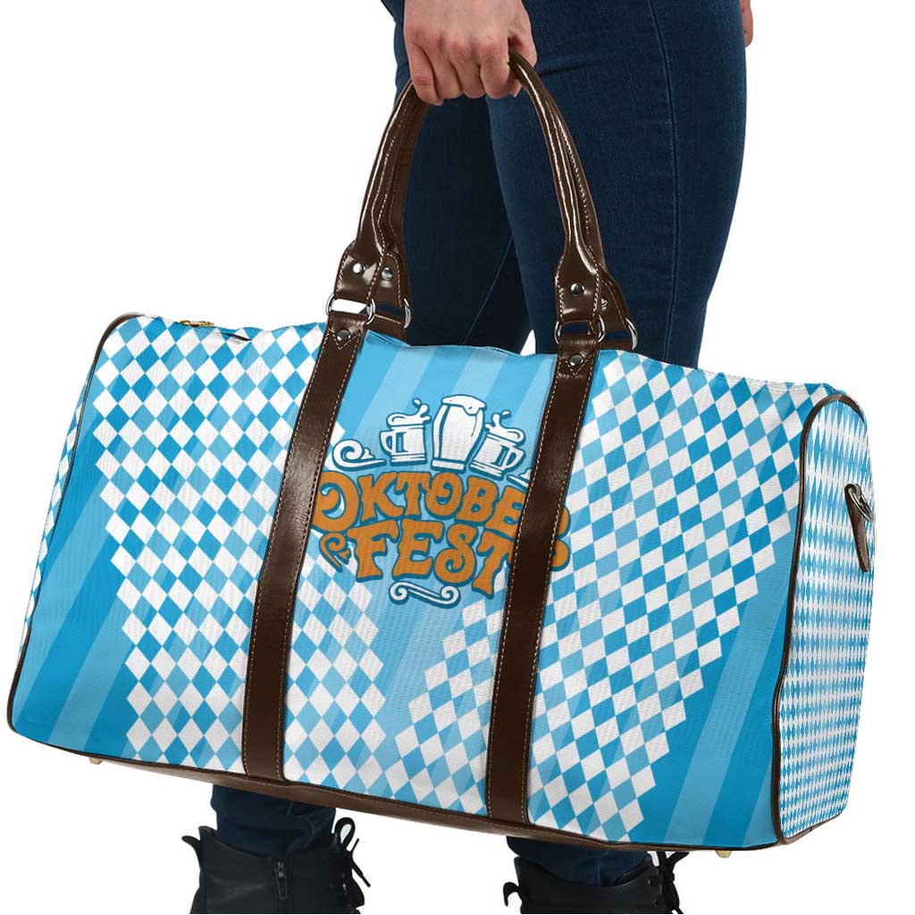 Oktoberfest Travel Bag with Beer Glass Illustration Blue White Diamond - Wonder Print Shop