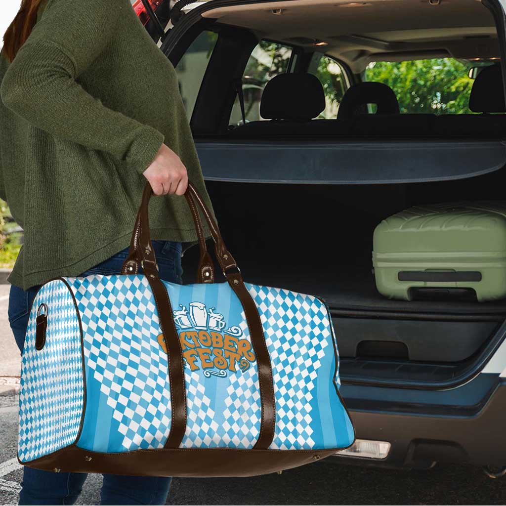 Oktoberfest Travel Bag with Beer Glass Illustration Blue White Diamond - Wonder Print Shop