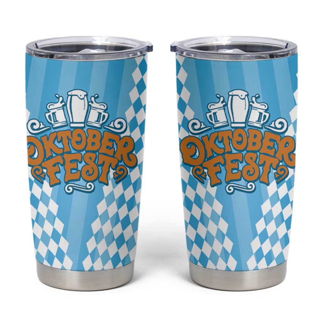 Oktoberfest Tumbler Cup with Beer Glass Illustration Blue White Diamond - Wonder Print Shop