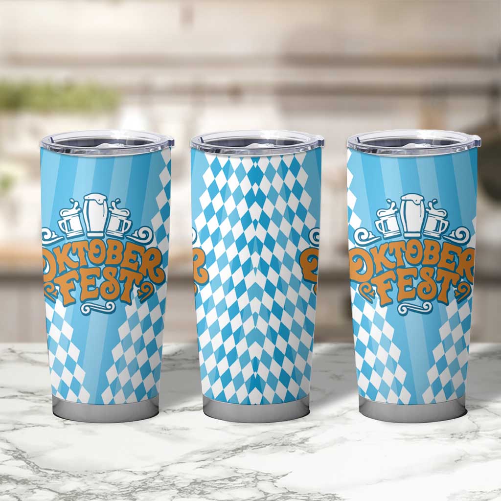 Oktoberfest Tumbler Cup with Beer Glass Illustration Blue White Diamond - Wonder Print Shop