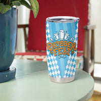 Oktoberfest Tumbler Cup with Beer Glass Illustration Blue White Diamond - Wonder Print Shop