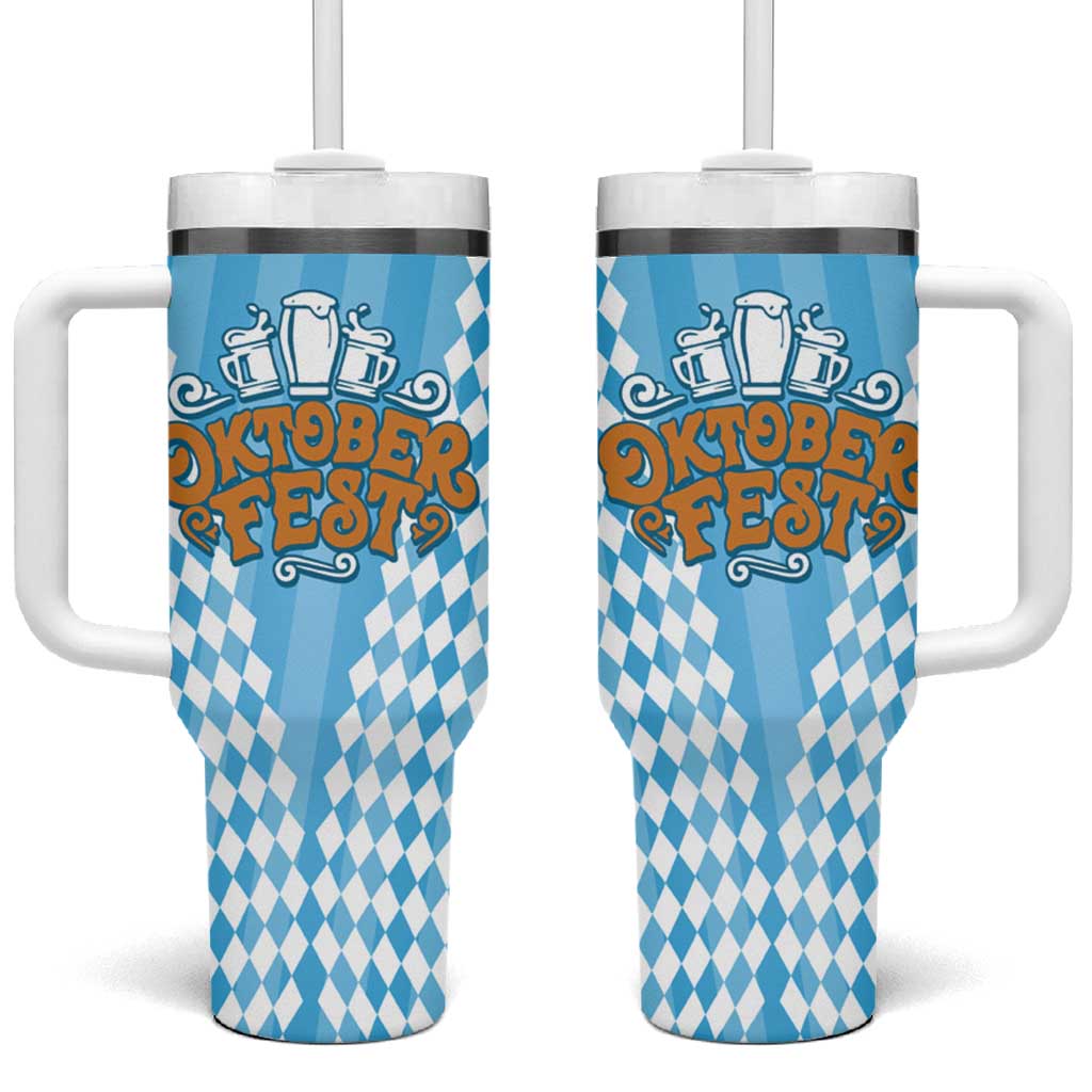 Oktoberfest Tumbler With Handle with Beer Glass Illustration Blue White Diamond - Wonder Print Shop