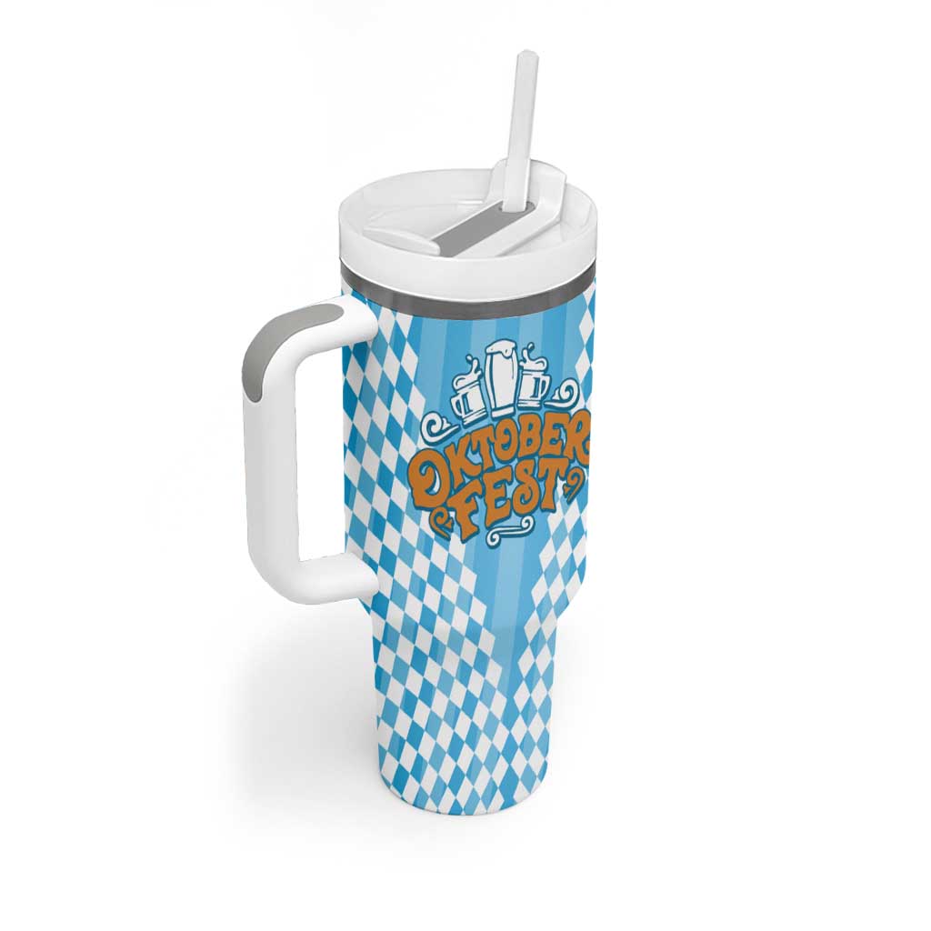 Oktoberfest Tumbler With Handle with Beer Glass Illustration Blue White Diamond - Wonder Print Shop