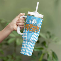 Oktoberfest Tumbler With Handle with Beer Glass Illustration Blue White Diamond - Wonder Print Shop