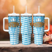 Oktoberfest Tumbler With Handle with Beer Glass Illustration Blue White Diamond - Wonder Print Shop