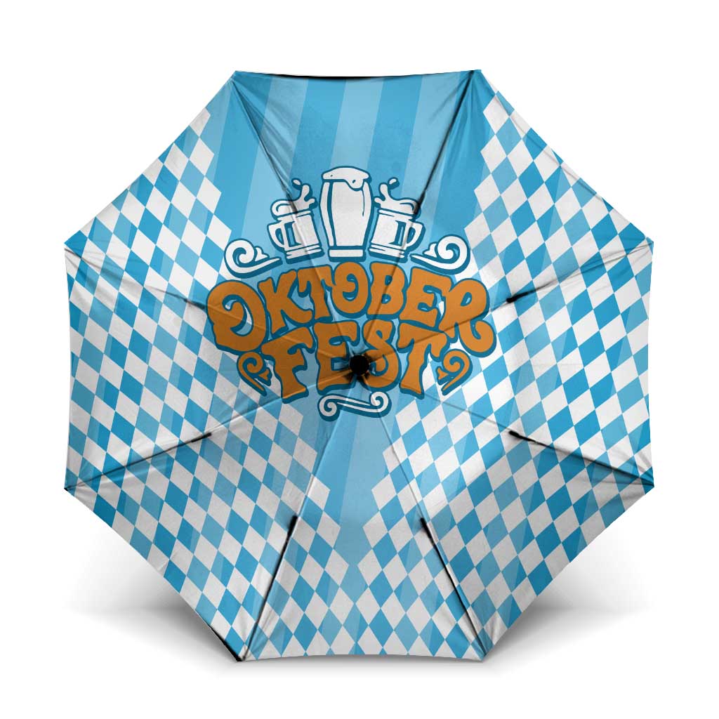 Oktoberfest Umbrella with Beer Glass Illustration Blue White Diamond - Wonder Print Shop