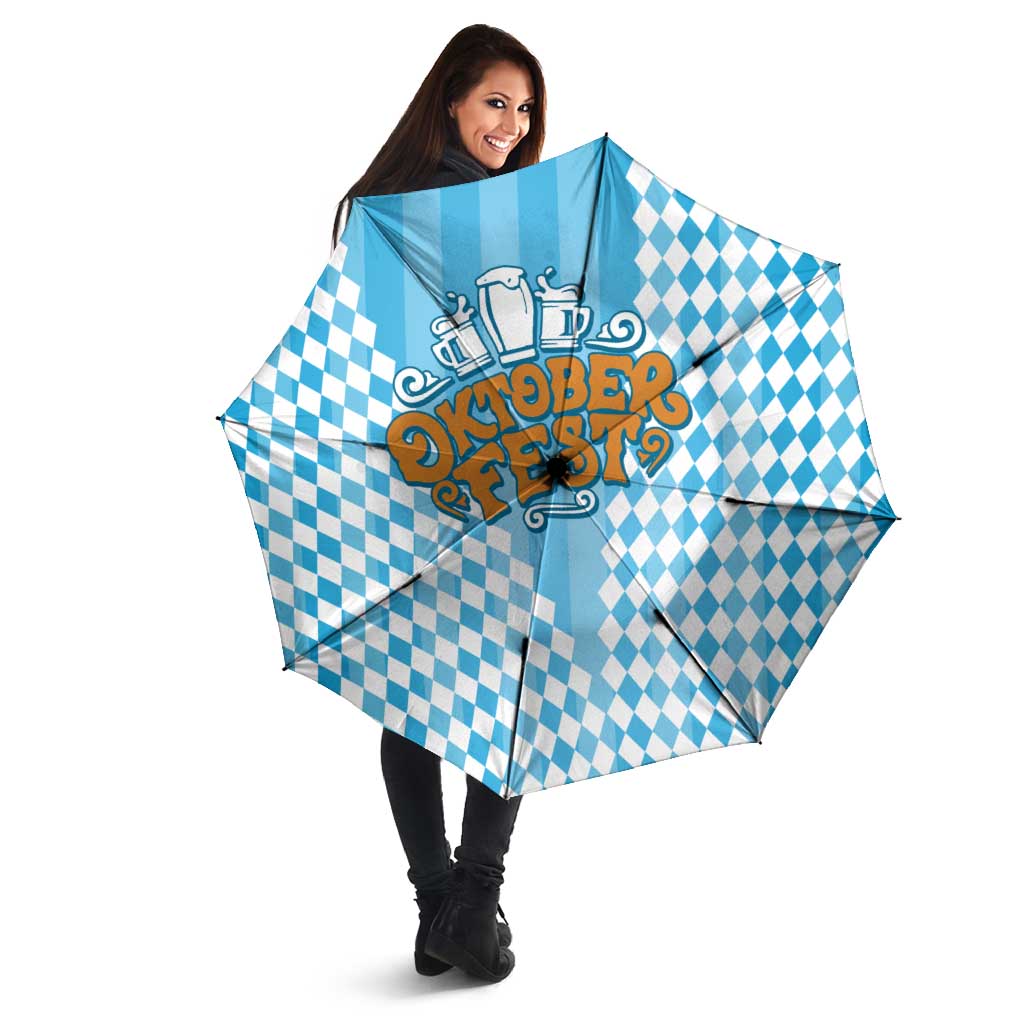 Oktoberfest Umbrella with Beer Glass Illustration Blue White Diamond - Wonder Print Shop