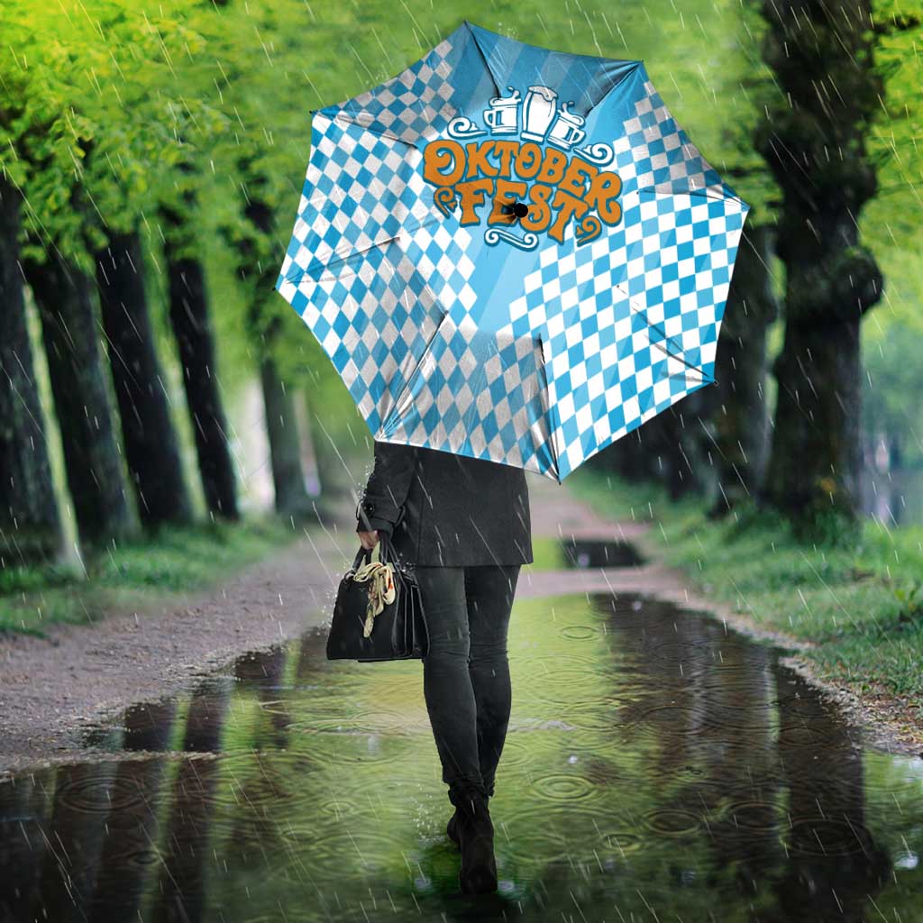Oktoberfest Umbrella with Beer Glass Illustration Blue White Diamond - Wonder Print Shop
