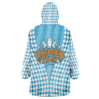 Oktoberfest Wearable Blanket Hoodie with Beer Glass Illustration Blue White Diamond - Wonder Print Shop