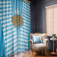 Oktoberfest Window Curtain with Beer Glass Illustration Blue White Diamond - Wonder Print Shop