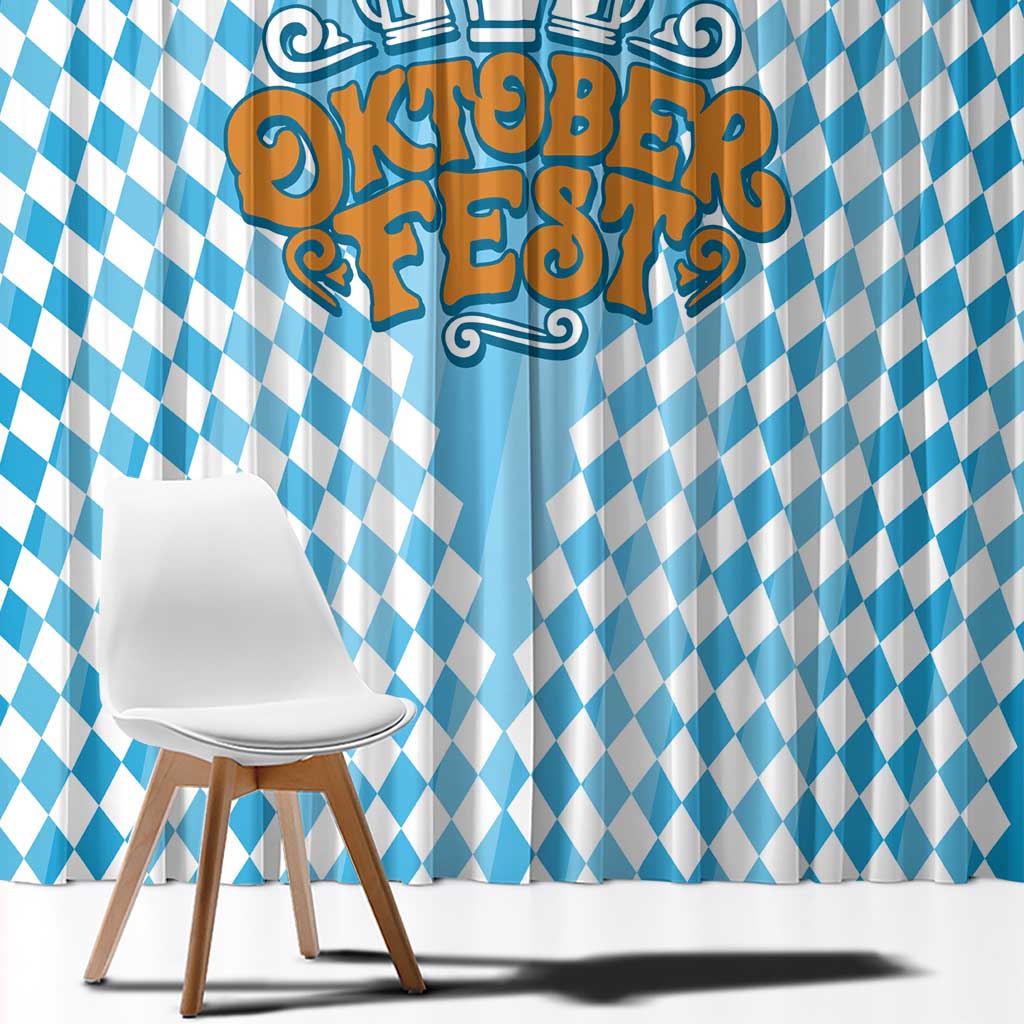 Oktoberfest Window Curtain with Beer Glass Illustration Blue White Diamond - Wonder Print Shop