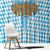 Oktoberfest Window Curtain with Beer Glass Illustration Blue White Diamond - Wonder Print Shop