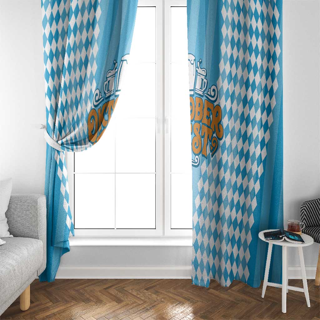 Oktoberfest Window Curtain with Beer Glass Illustration Blue White Diamond - Wonder Print Shop