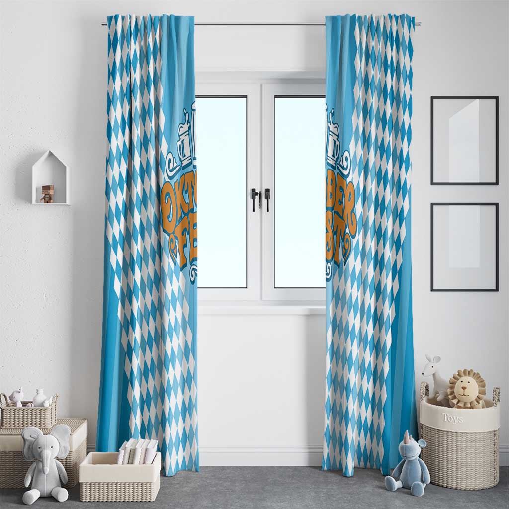 Oktoberfest Window Curtain with Beer Glass Illustration Blue White Diamond - Wonder Print Shop