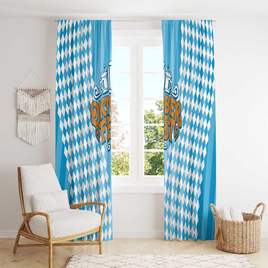 Oktoberfest Window Curtain with Beer Glass Illustration Blue White Diamond - Wonder Print Shop