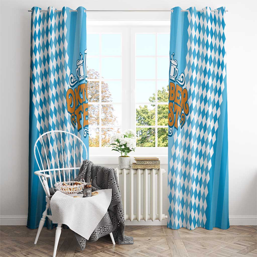Oktoberfest Window Curtain with Beer Glass Illustration Blue White Diamond - Wonder Print Shop