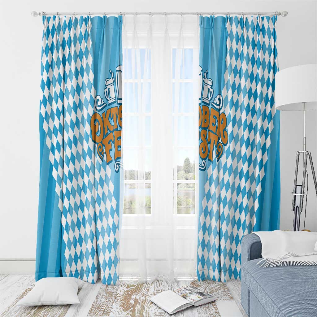 Oktoberfest Window Curtain with Beer Glass Illustration Blue White Diamond - Wonder Print Shop