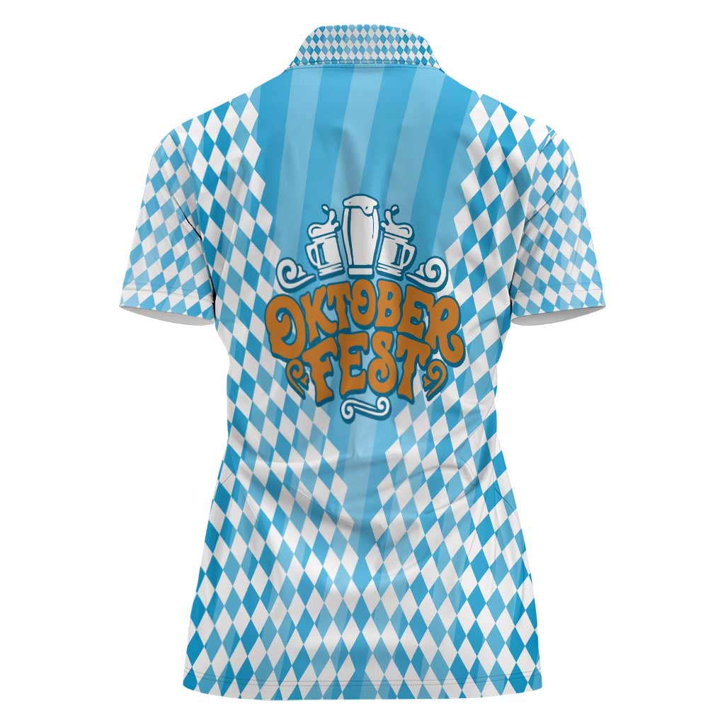 Oktoberfest Women Polo Shirt with Beer Glass Illustration Blue White Diamond - Wonder Print Shop