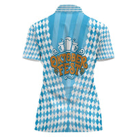 Oktoberfest Women Polo Shirt with Beer Glass Illustration Blue White Diamond - Wonder Print Shop
