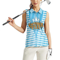 Oktoberfest Women Sleeveless Polo Shirt with Beer Glass Illustration Blue White Diamond - Wonder Print Shop